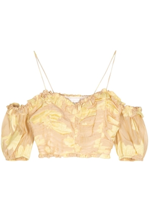 LoveShackFancy Emalin floral-print cropped top - Yellow