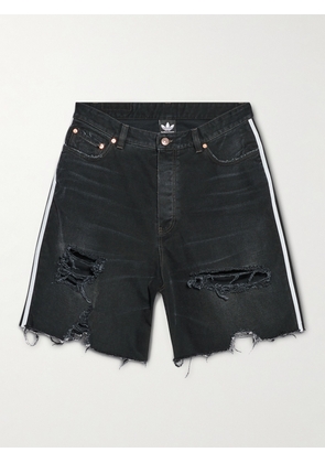 Balenciaga - adidas Wide-Leg Distressed Striped Denim Shorts - Men - Black - XS