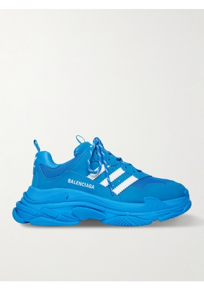 Balenciaga - adidas Triple S Leather-Trimmed Nubuck and Mesh Sneakers - Men - Blue - EU 40