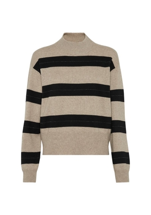 Brunello Cucinelli Virgin Wool-Blend Embellished Striped Sweater