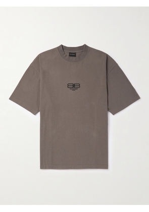 Balenciaga - BB Paris Logo-Embroidered Cotton-Jersey T-Shirt - Men - Gray - XS