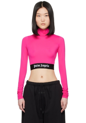 Palm Angels Pink Cropped Long Sleeve T-Shirt