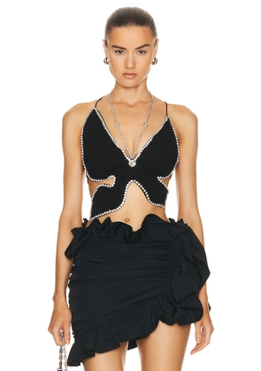 AREA Crystal Butterfly Top in Black - Black. Size XS (also in ).