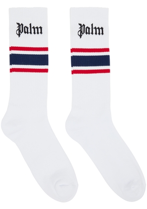 Palm Angels White Classic Logo Striped Socks