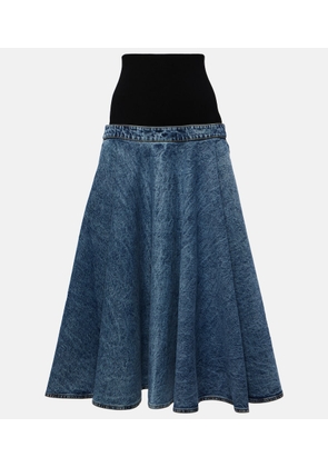 Alaïa Denim and cotton jersey midi skirt