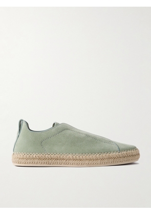 Zegna - Triple Stitch™ Leather-Trimmed Suede Slip-On Sneakers - Men - Green - UK 6