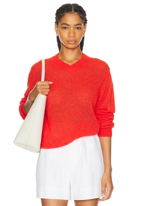 The Elder Statesman Nimbus V Neck Sweater in Neon Red - Red. Size L (also in M, S, XS).