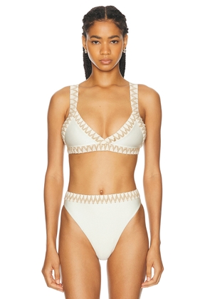 PatBO Jute Trim Bikini Top in Ivory - Ivory. Size M (also in S, XS).