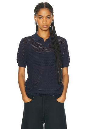 WAO Open Knit Short Sleeve Polo in Navy - Navy. Size M (also in L, S, XL/1X, XS).