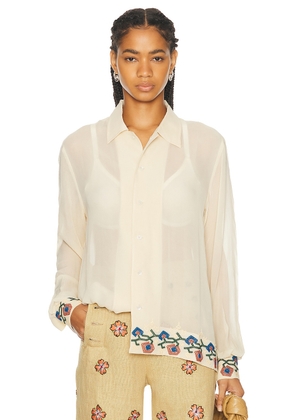 BODE Flowering Liana Long Sleeve Shirt in Cream Multi - Cream. Size M (also in S, XS, XXS).