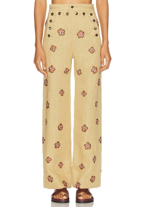 BODE Embroidered Wax Flower Trouser in Tan Multi - Tan. Size 28 (also in 29, 30).