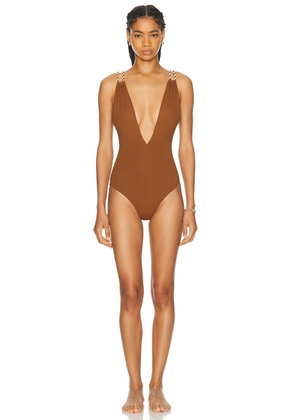 ERES Twist Pirouette One Piece Swimsuit in Caramelo & Percale - Brown. Size 38 (also in 40, 42, 44).
