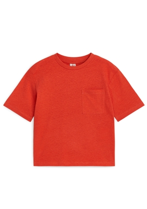 Loose Fit Linen Blend T-Shirt - Orange