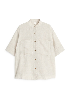 Short-Sleeve Linen Shirt - Beige