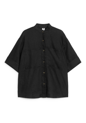 Short-Sleeve Linen Shirt - Black