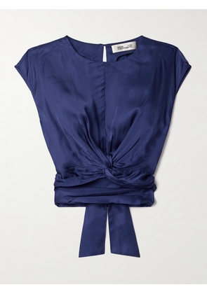 Diane von Furstenberg - Persephone Cropped Twist-front Satin Wrap Top - Blue - x small,small,medium,large