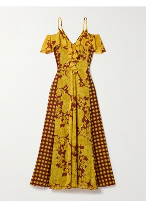Diane von Furstenberg - Aya Cold-shoulder Ruffled Printed Recycled Crepe De Chine Maxi Dress - Yellow - xx small,x small,small,medium,large,x large