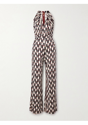 Diane von Furstenberg - Tai Bead-embellished Printed Stretch-jersey Jumpsuit - Brown - xx small,x small,small,medium,large,x large