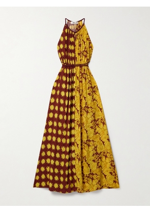 Diane von Furstenberg - Darla Tie-detailed Gathered Printed Crepe De Chine Maxi Dress - Yellow - x small,small,medium,large,x large