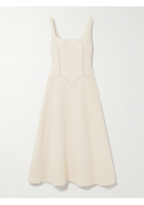 Emilia Wickstead - Esha Topstitched Cotton-blend Midi Dress - Ivory - UK 6,UK 8,UK 10,UK 12,UK 14