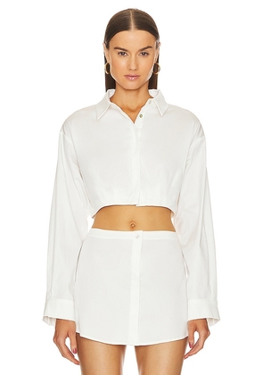 OW Collection Bella Crop Shirt in White. Size S.