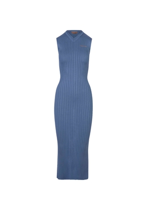 Marni Light Blue Long Sleeveless Ribbed Knit Dress