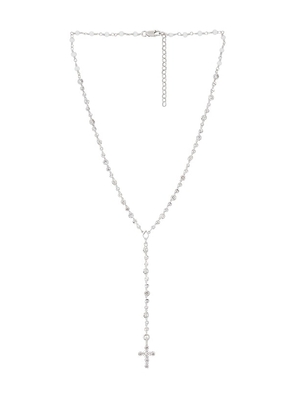 Luv AJ Rosette Cross Rosary Necklace in Metallic Silver.