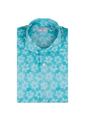 Fedeli Light Blue Panamino Sean Shirt With Floral Pattern