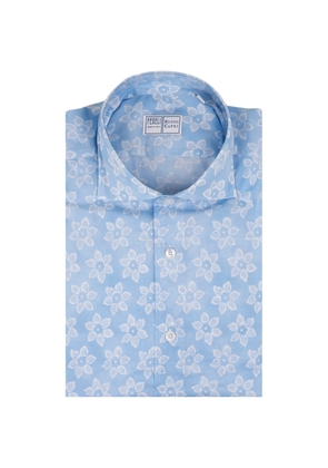Fedeli Sky Blue Panamino Sean Shirt With Floral Pattern