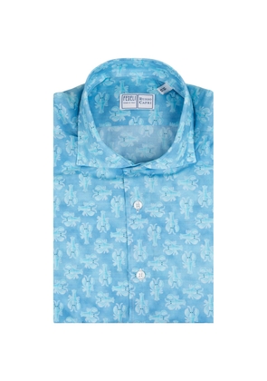 Fedeli Sky Blue Panamino Sean Shirt With Lobster Pattern