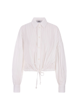 Msgm White Crop Shirt With Puff Sleeves