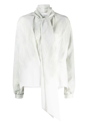 Victoria Beckham feather-print bow-collar top - White