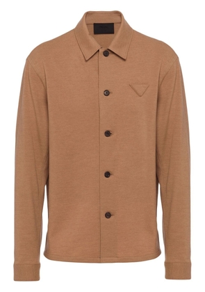 Prada logo-patch long-sleeve shirt - Brown
