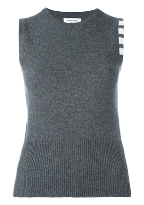 Thom Browne Sleeveless crew neck Shell Top With 4-Bar Stripe In Medium Grey Cashmere