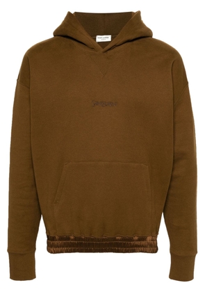 Saint Laurent logo-embroidered cotton hoodie - Brown