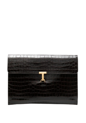 TOM FORD crocodile-embossed leather clutch - Brown