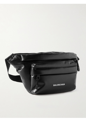 Balenciaga - Puffy Padded Logo-Print Leather Belt Bag - Men - Black