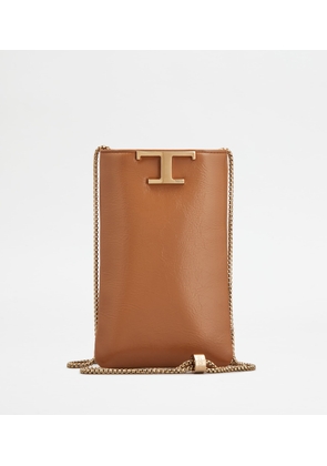 Tod's - T Timeless Phone Holder, BROWN,  - Wallets