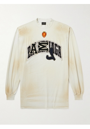 Balenciaga - Oversized Logo-Appliquéd Distressed Cotton-Jersey T-Shirt - Men - White - 1