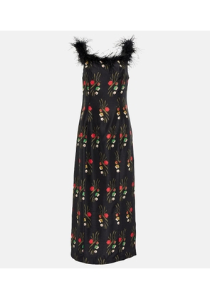 Rixo Winslett floral feather-trimmed midi dress