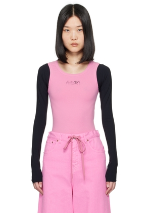MM6 Maison Margiela Pink & Black Paneled Long Sleeve T-Shirt