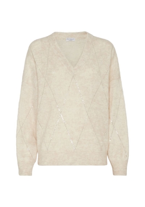Brunello Cucinelli Mohair-Blend Argyle Embroidery Sweater