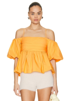 SIMKHAI Tala Cotton Poplin Puff Sleeve Top in Zinnia - Orange. Size 0/XS (also in ).