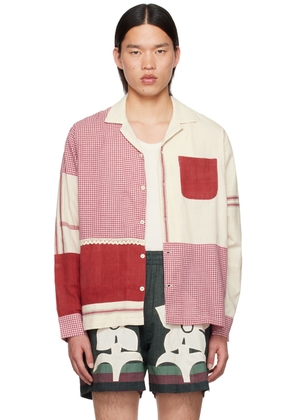 HARAGO Red & Off-White Patchwork Shirt