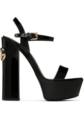 Dolce & Gabbana Black Polished Calfskin Platform Heeled Sandals