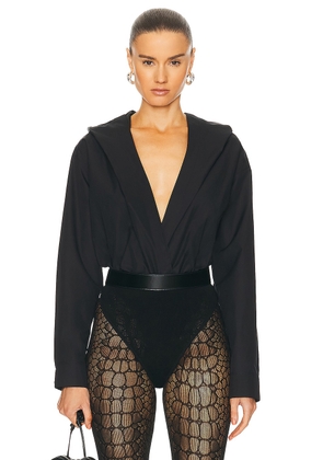ALAÏA Hooded Bodysuit in Noir - Black. Size 34 (also in 40).