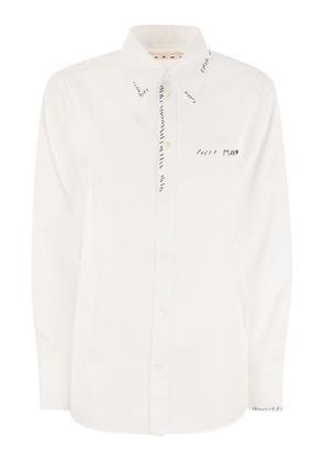 Marni Oversized White Shirt With Contrasting Logo Print In Cotton Woman