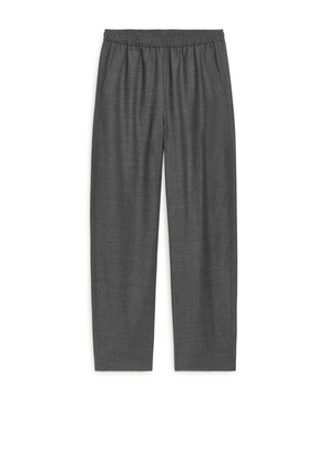 Barrel Leg Flannel Trousers - Grey