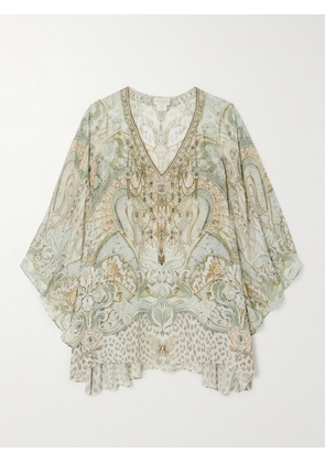 Camilla - Crystal-embellished Printed Silk-chiffon Kaftan - Cream - One size