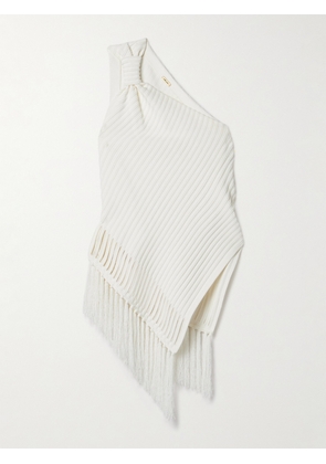 Cult Gaia - Trista One-shoulder Fringed Asymmetric Ribbed-knit Top - Off-white - xx small,x small,small,medium,large,x large